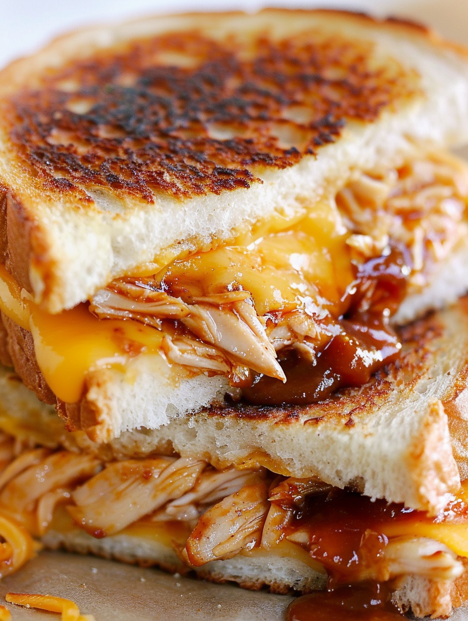 Stack of BBQ chicken grilled cheese halves