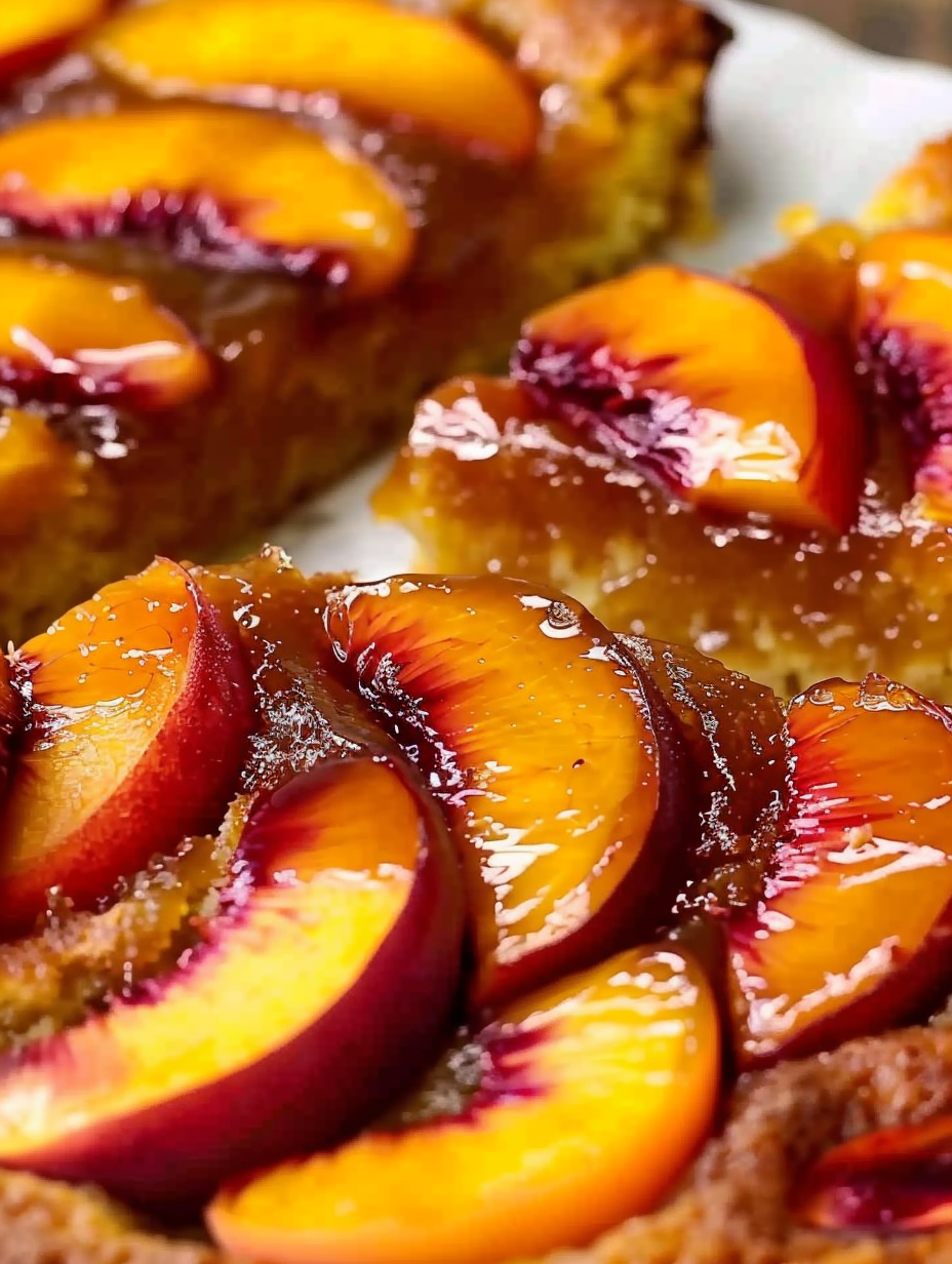 Caramelized peach layer with spiral arrangement