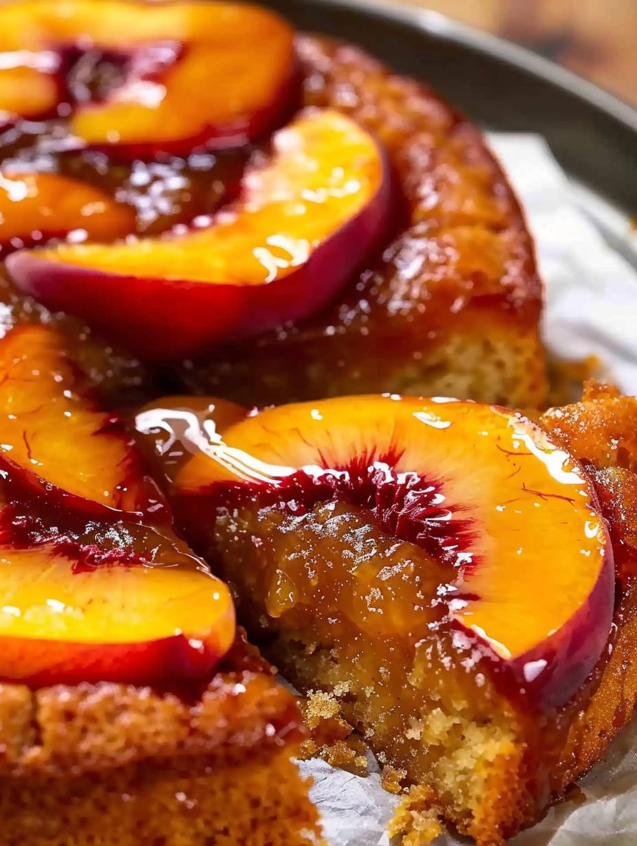 Sliced upside down cake with ice cream