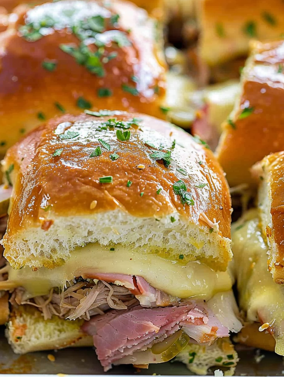 Assembled Cuban sliders in baking dish