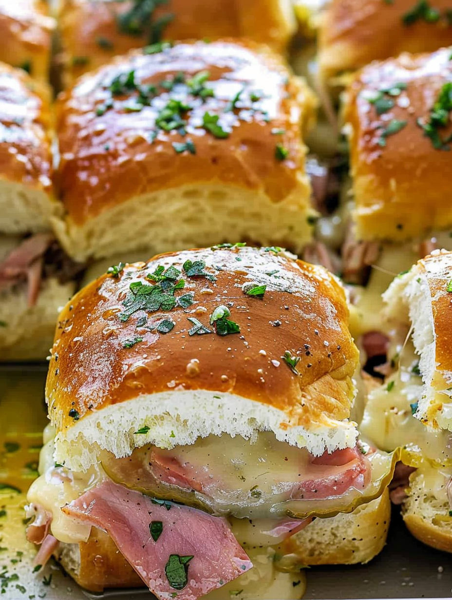 Close up of a sliced Cuban slider