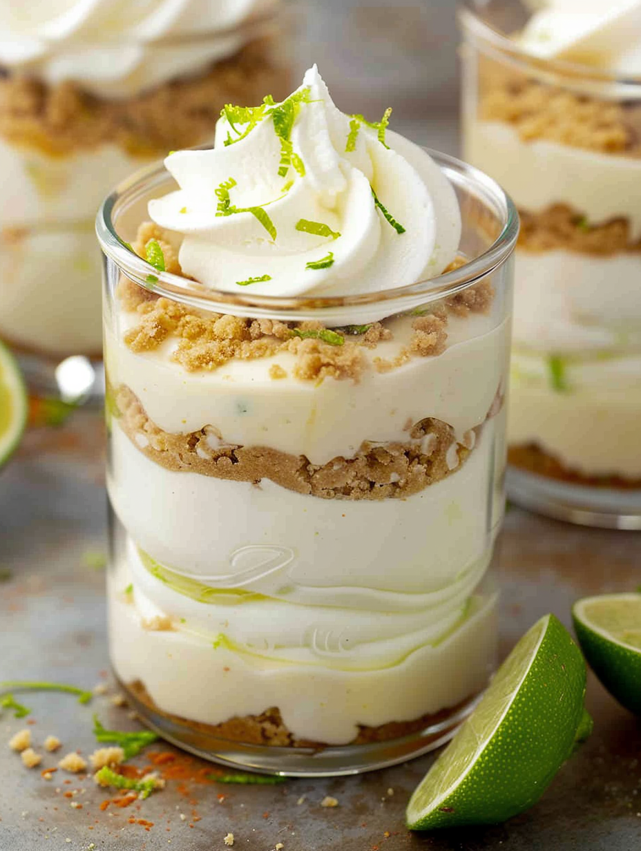 Key Lime Cheesecake Parfait layered in jar with whipped cream