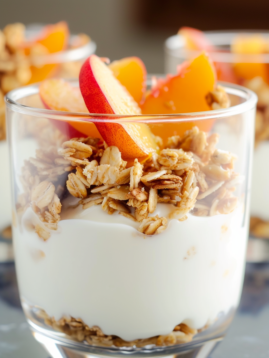 Fresh Peach Granola and Yogurt Parfait