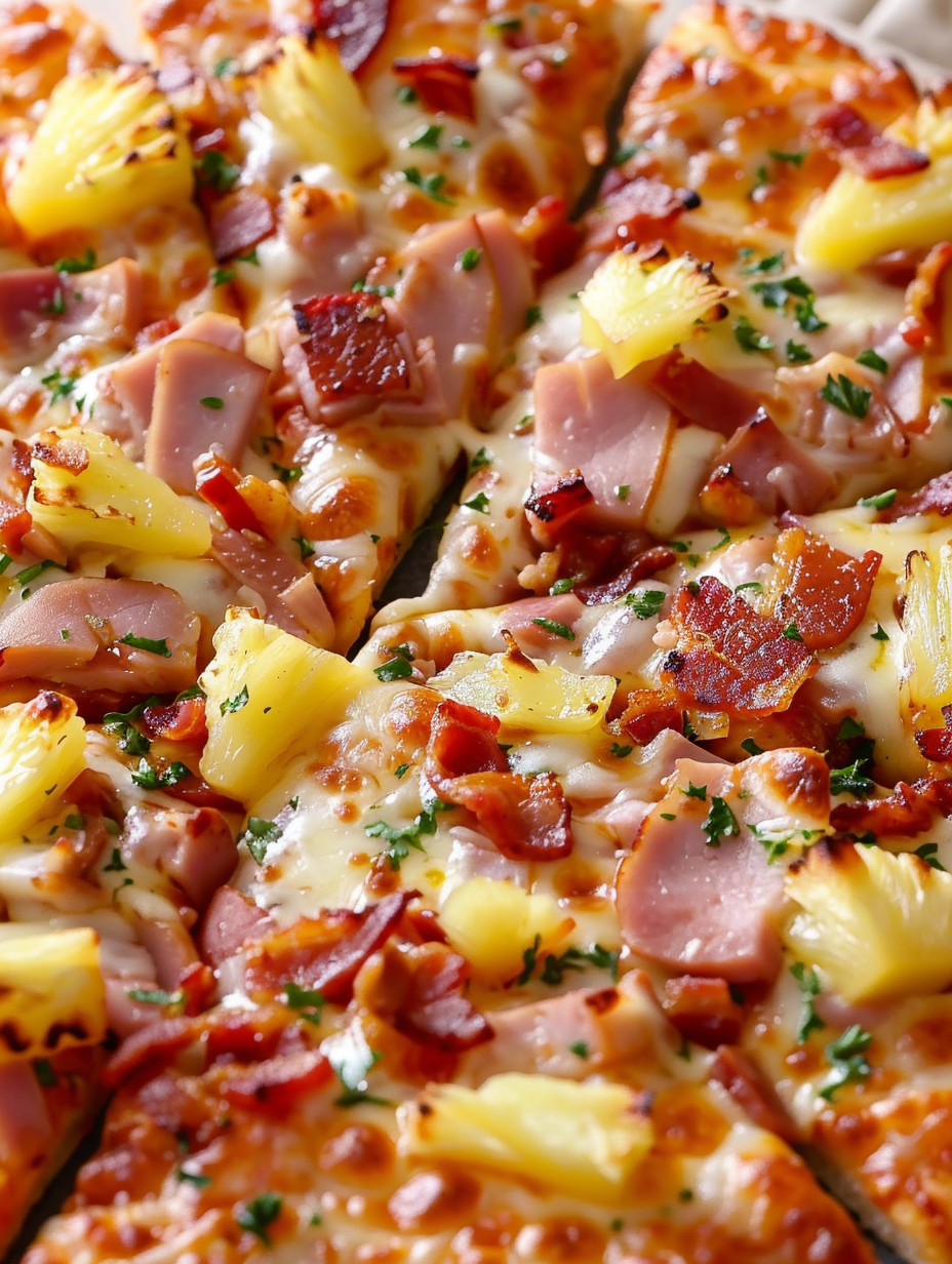 Classic Hawaiian Pizza with Bacon & Garlic-Parmesan Crust