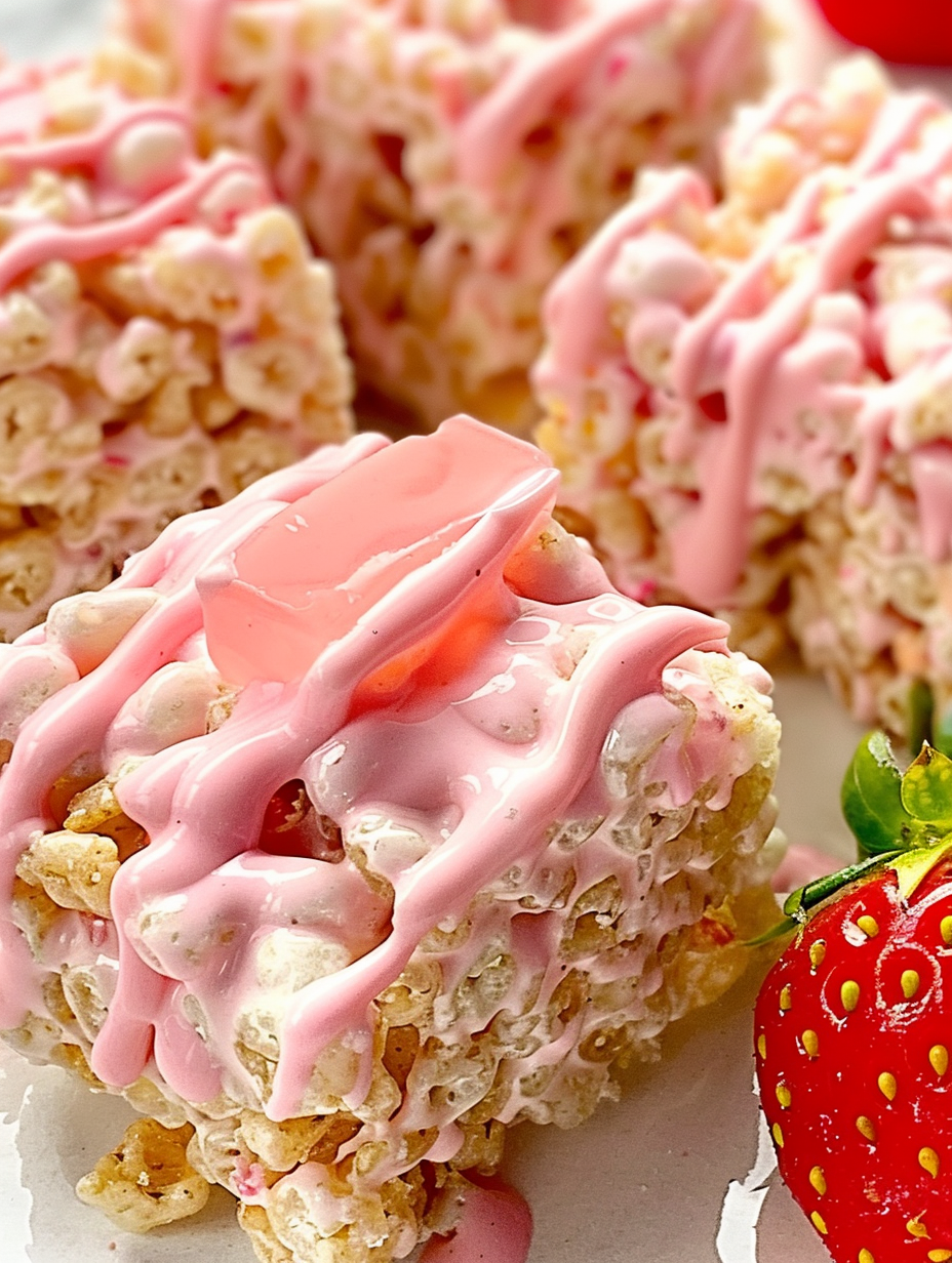 Strawberry Rice Krispy mixture in a pot