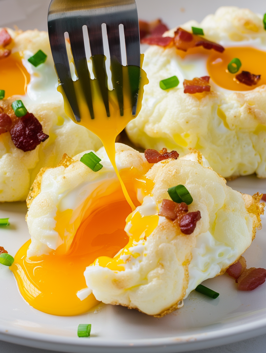 Cloud eggs on baking sheet before adding yolks