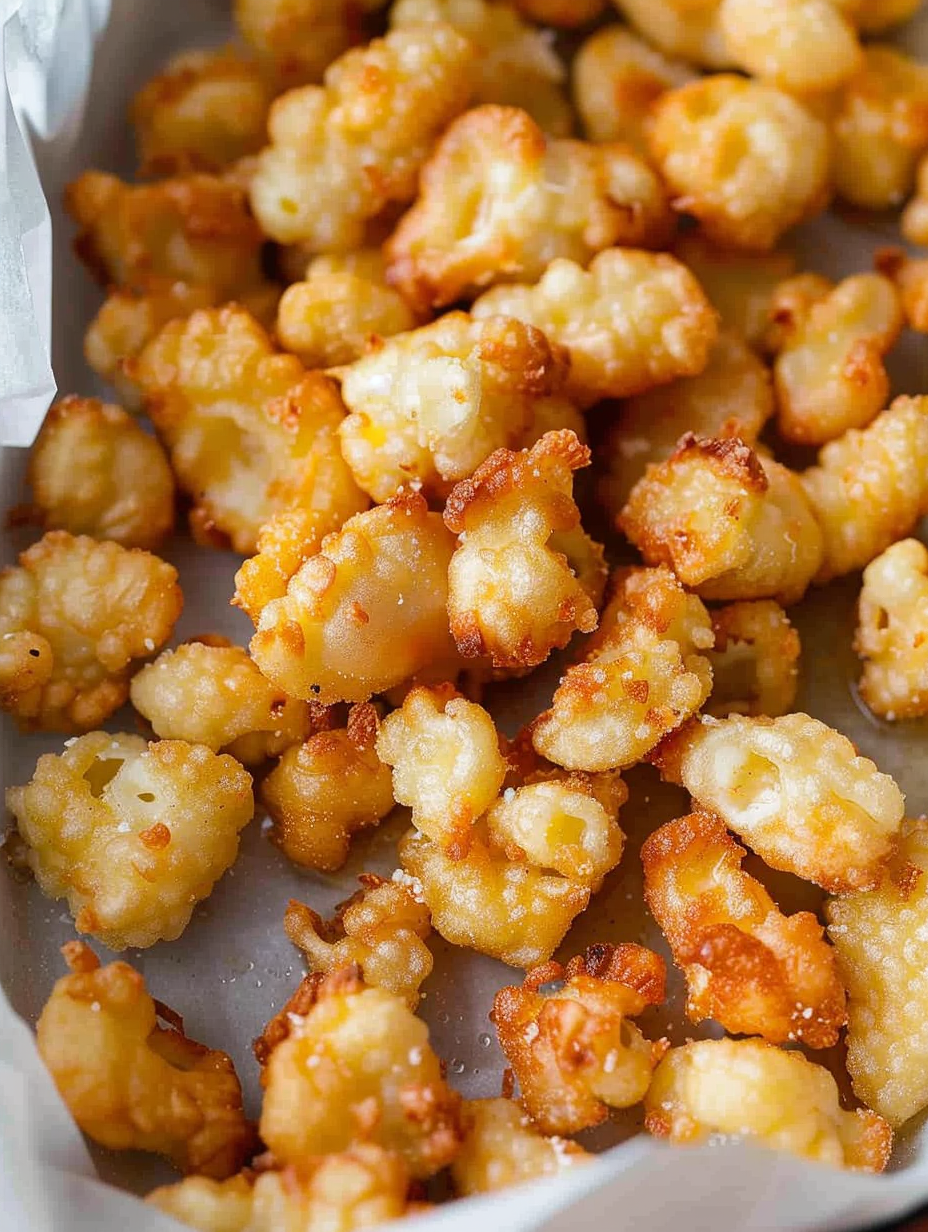 Close-up of a fried cheese curd with dipping sauce