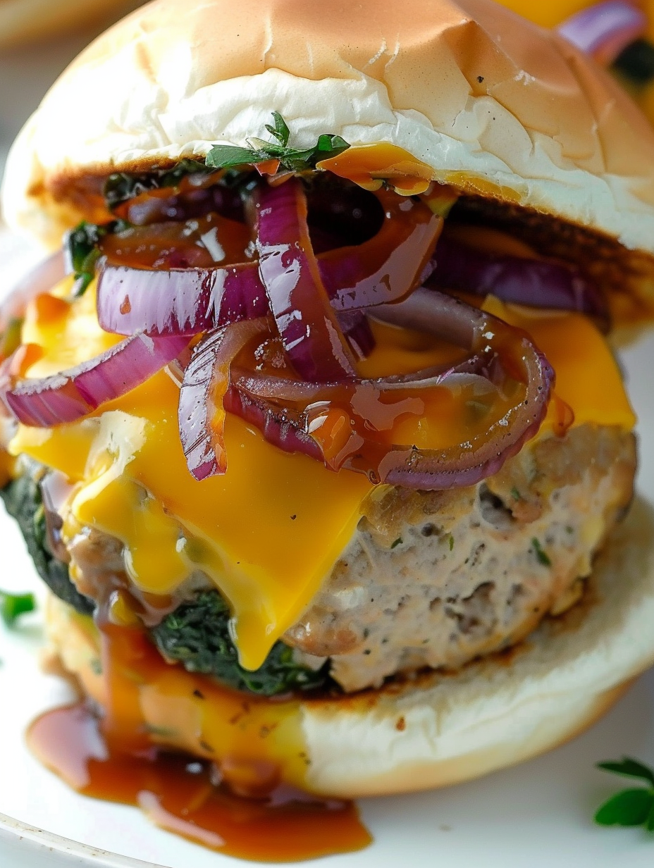 Stack of stuffed turkey burgers ready to serve
