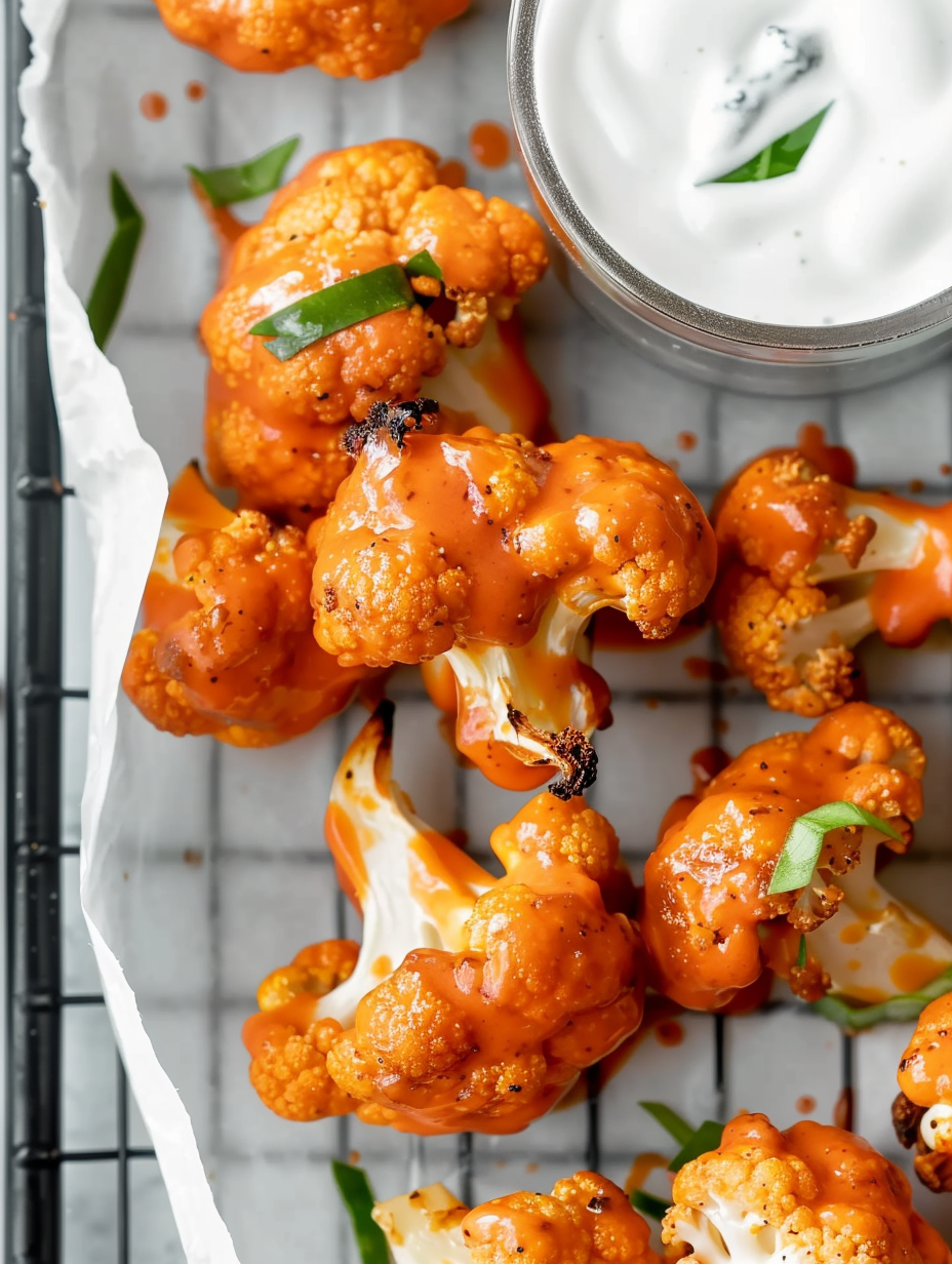 Baked cauliflower wings on parchment