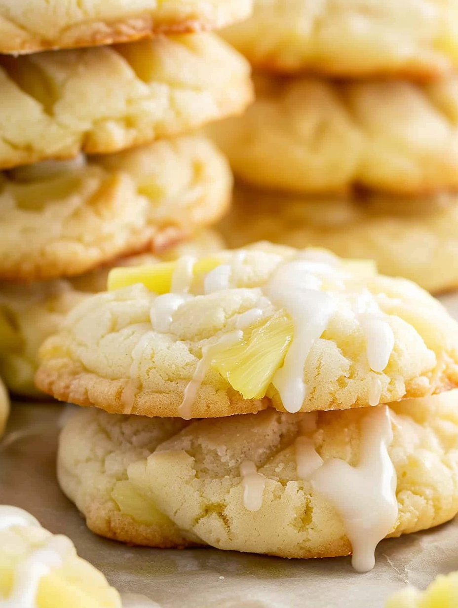 Freshly baked pineapple cookies cooling on a rack