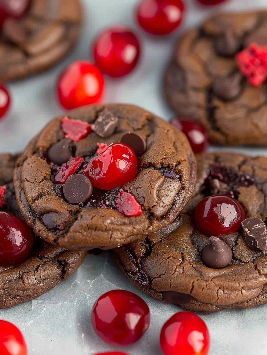 Black Forest cookie dough scooped on baking sheet