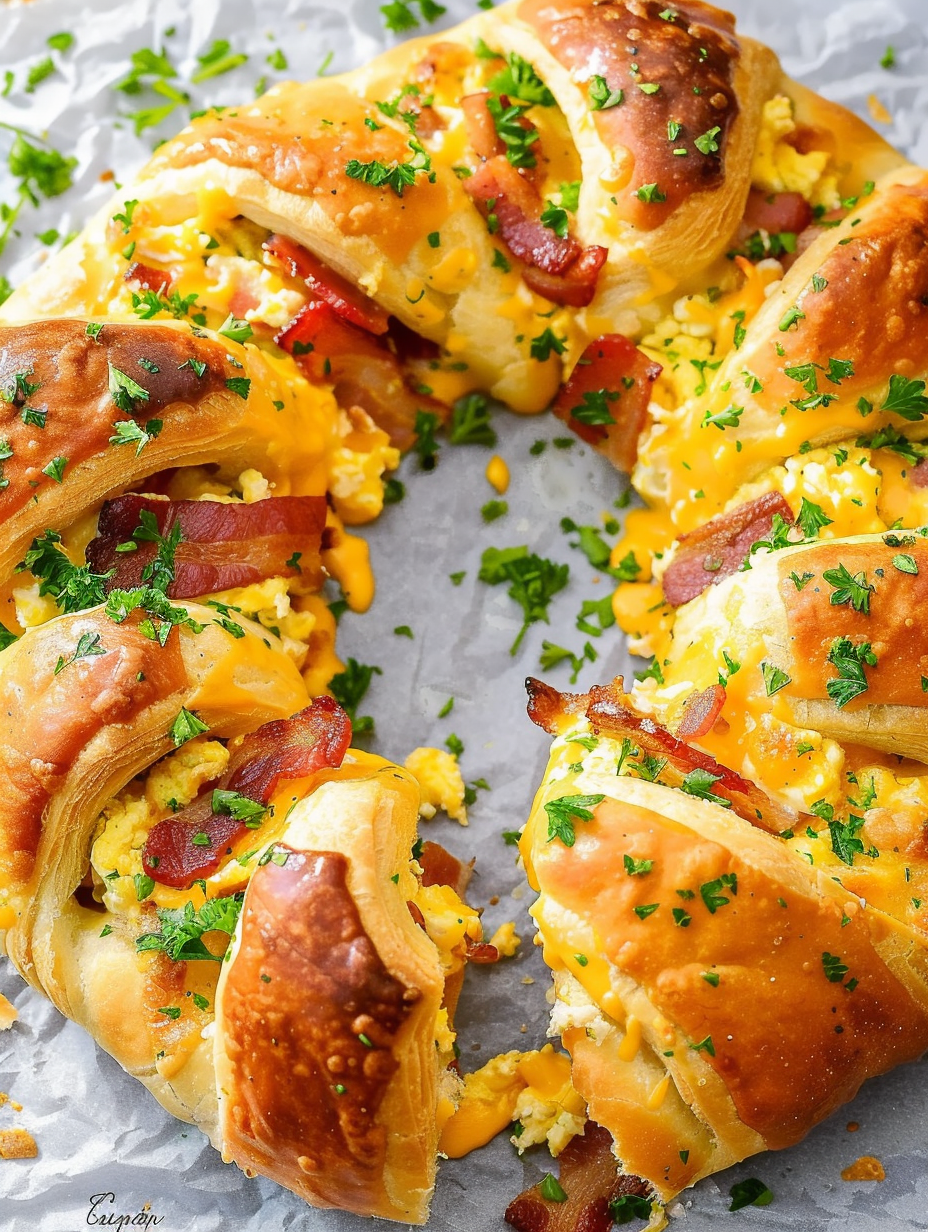 Crescent Bacon Breakfast Ring assembled on parchment