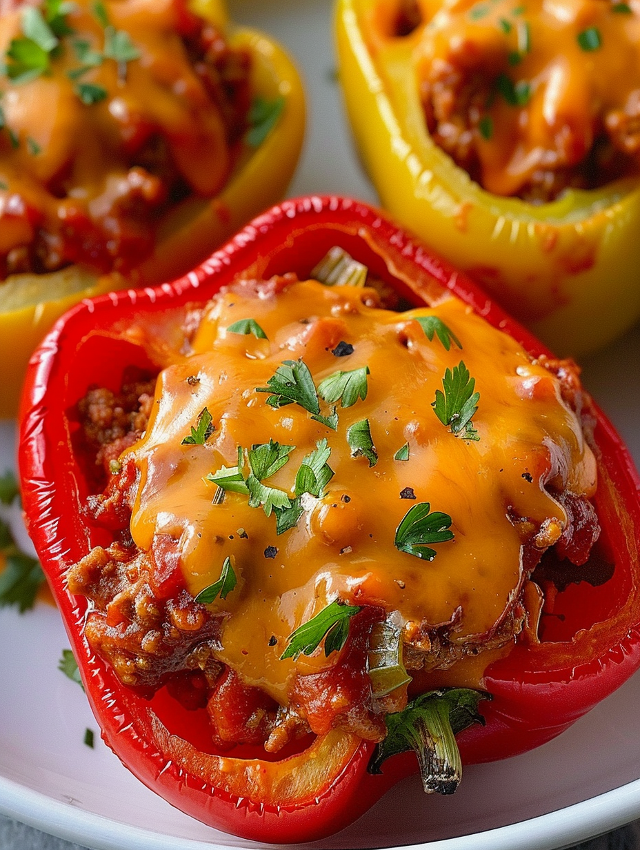 Baked stuffed peppers in a baking dish