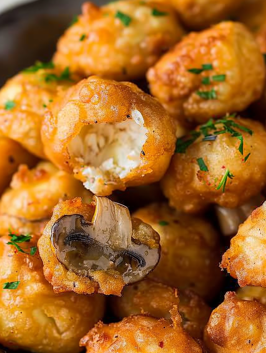 Crispy fried mushrooms served on a tray