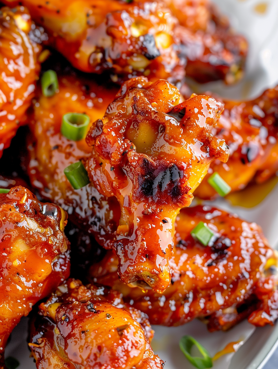 Hot honey peach wings on a platter