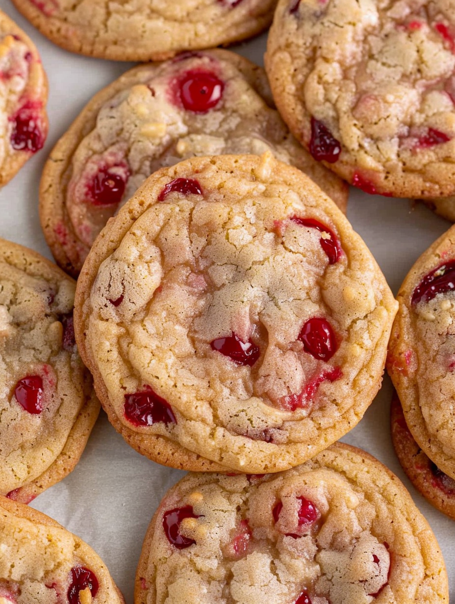 Cherry almond cookies on a cooling rack
