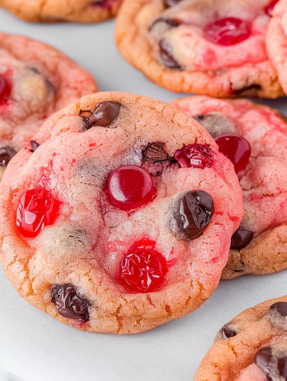 Close-up of cookie with cherry and chocolate chip