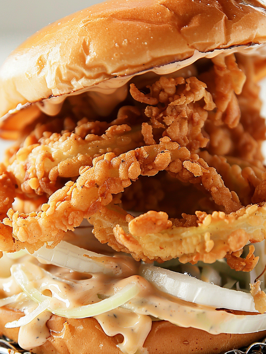 Thin onion strings fried to golden crisp