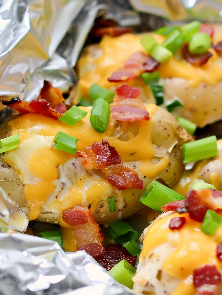 Four foil packs on a baking sheet ready to bake