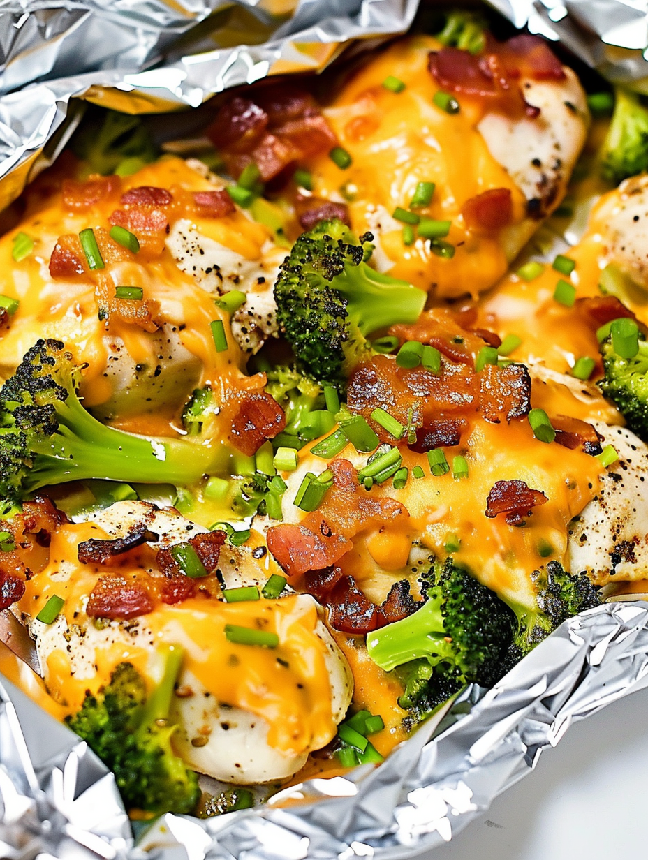 Air fryer foil packets with chicken and broccoli