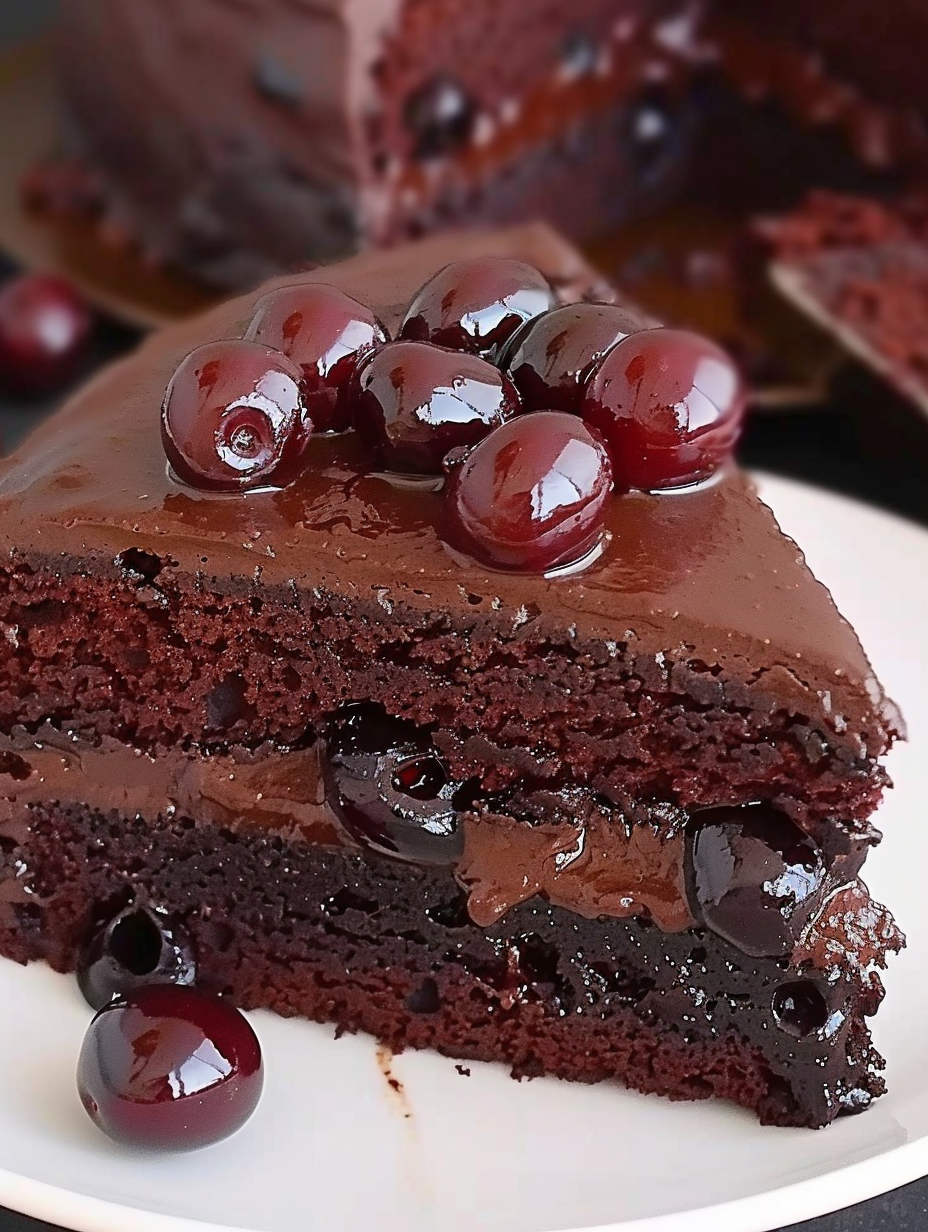 Layered cherry jam devil's food cake