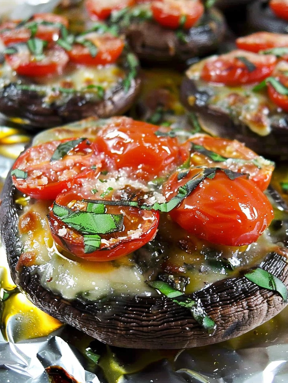 Caprese portobello on a baking sheet
