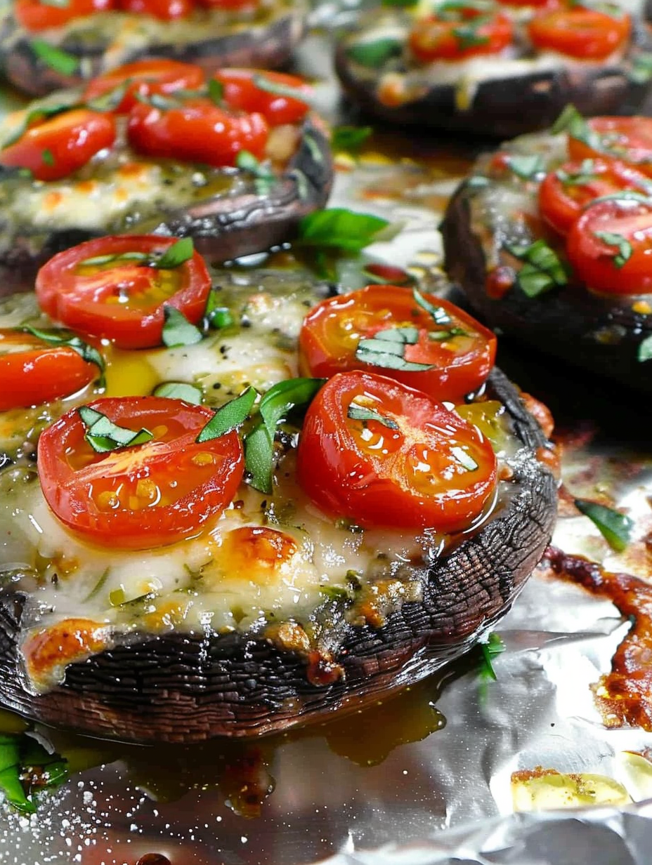 Close-up of tomato basil topping