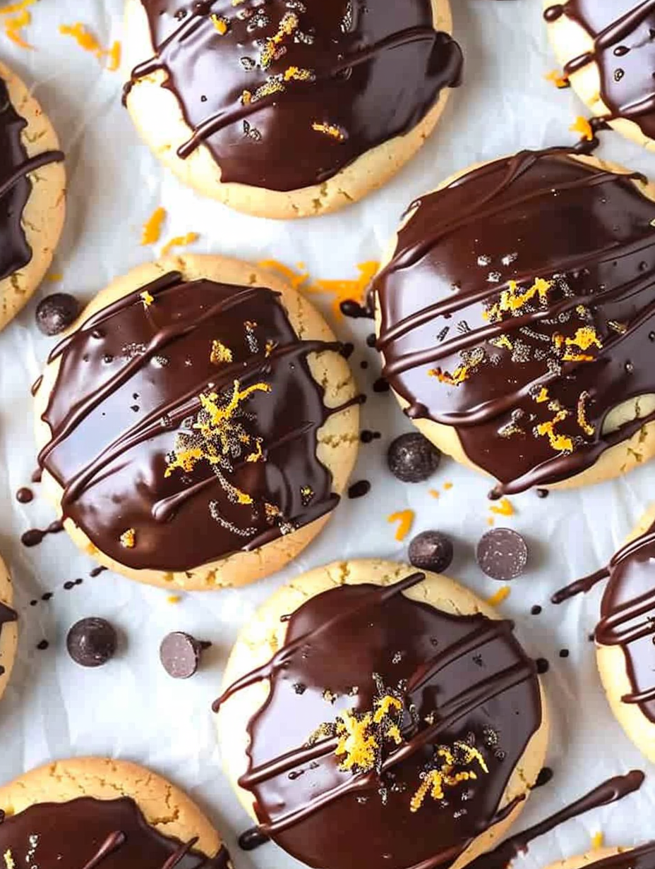 Chocolate orange cookies on parchment