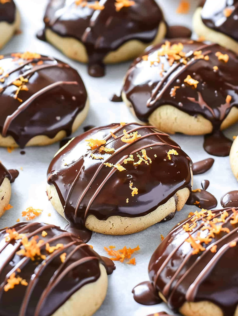 Stack of chocolate dipped orange cookies