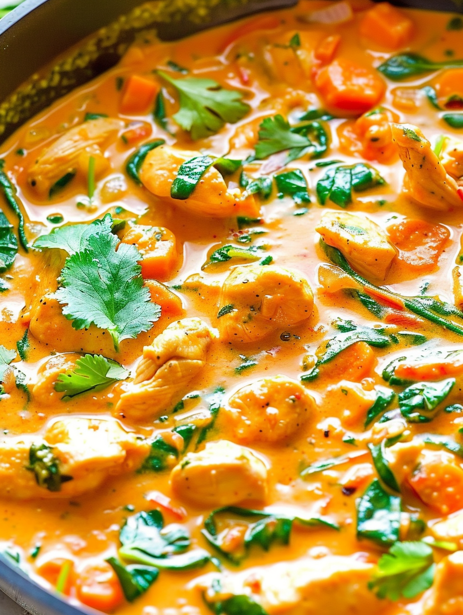 Close up of curry texture with spinach and carrots