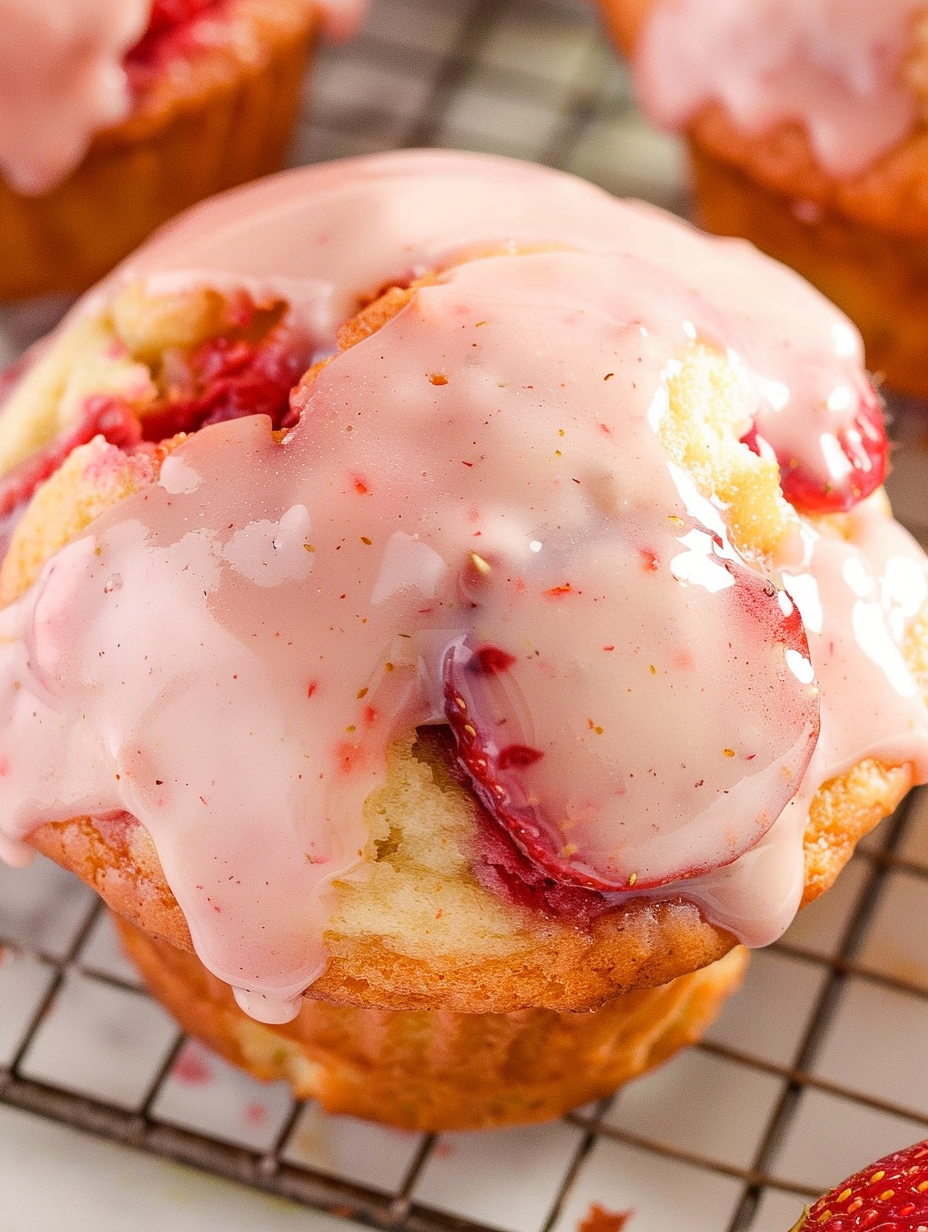Close up of glazed strawberry muffin