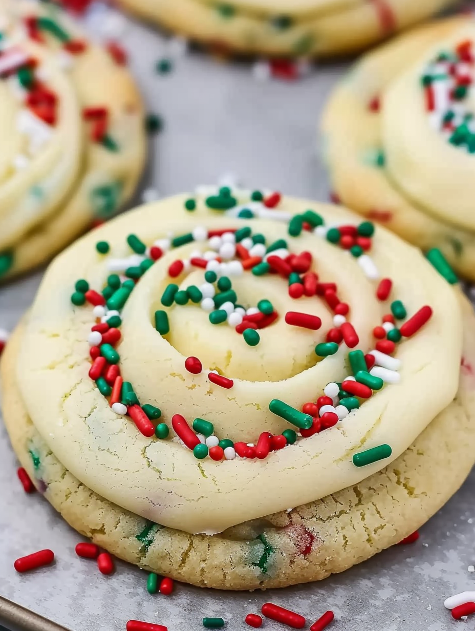 Freshly baked Christmas cake batter cookies on a cooling rack