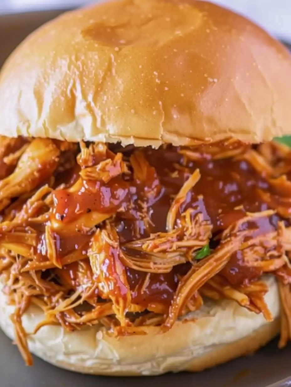 Pulled chicken sandwich served with sides