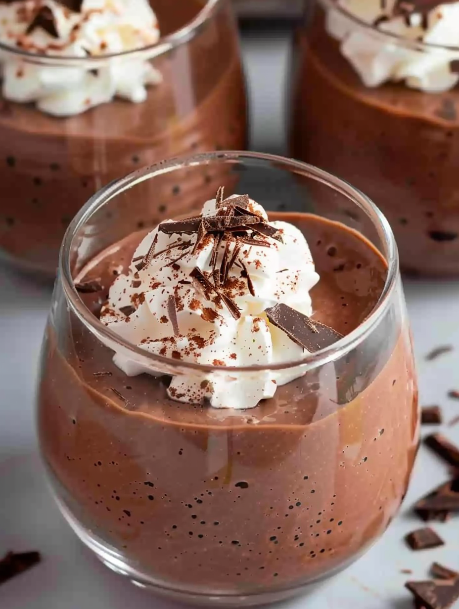 Close up of chocolate mousse texture in glass