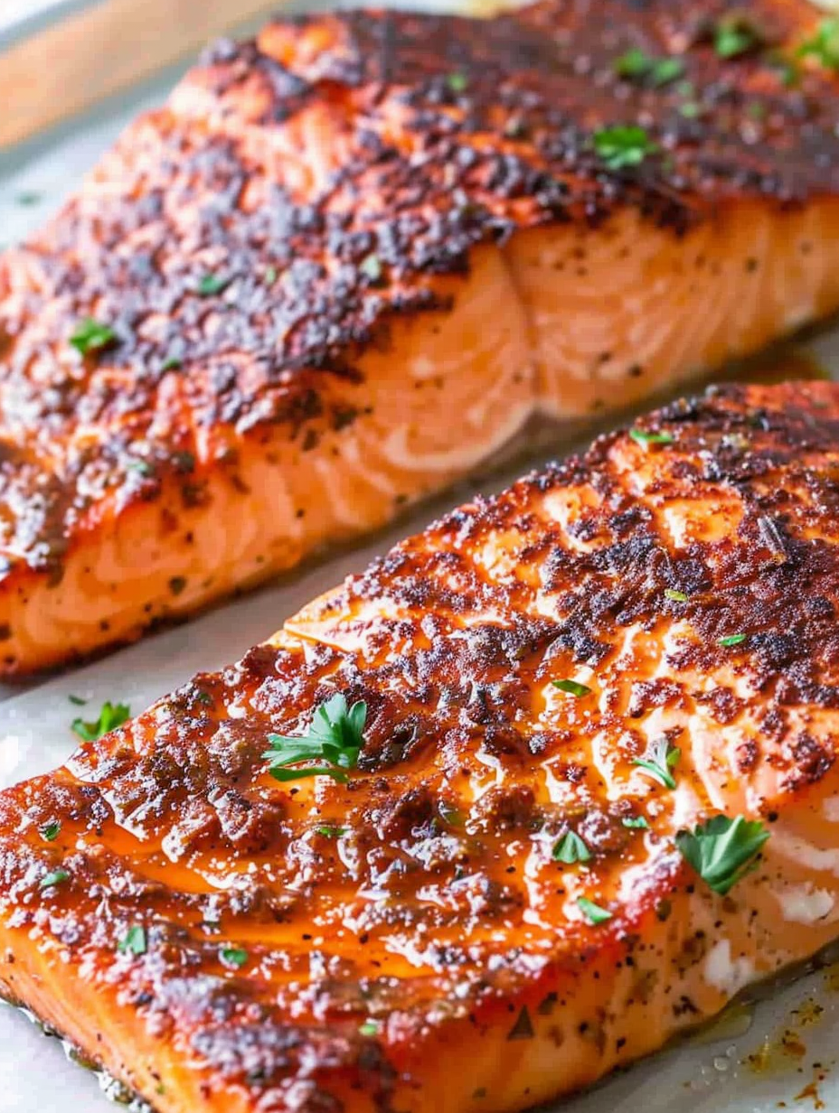 Plated air fryer salmon with lemon