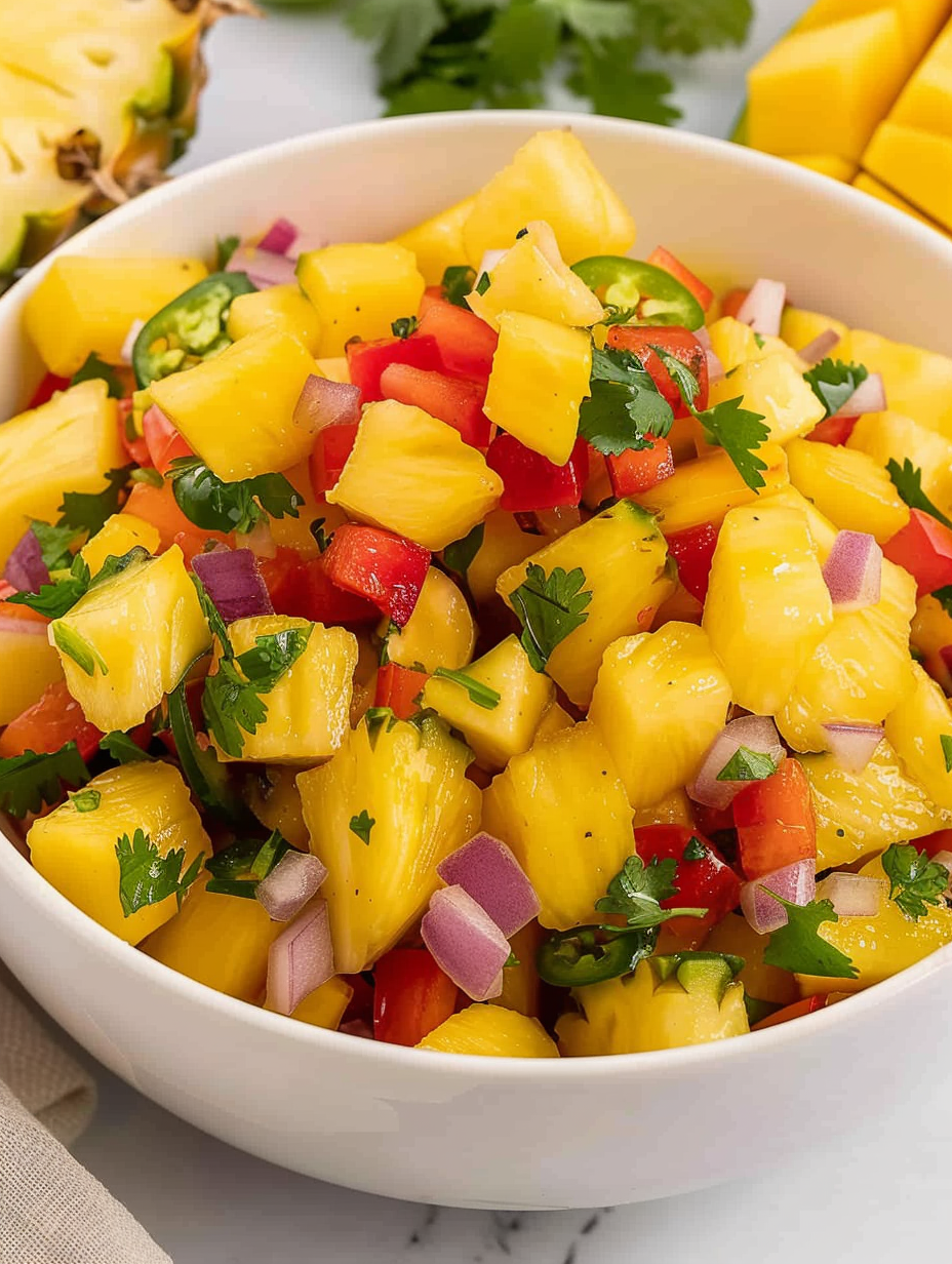 Fresh pineapple mango salsa in bowl