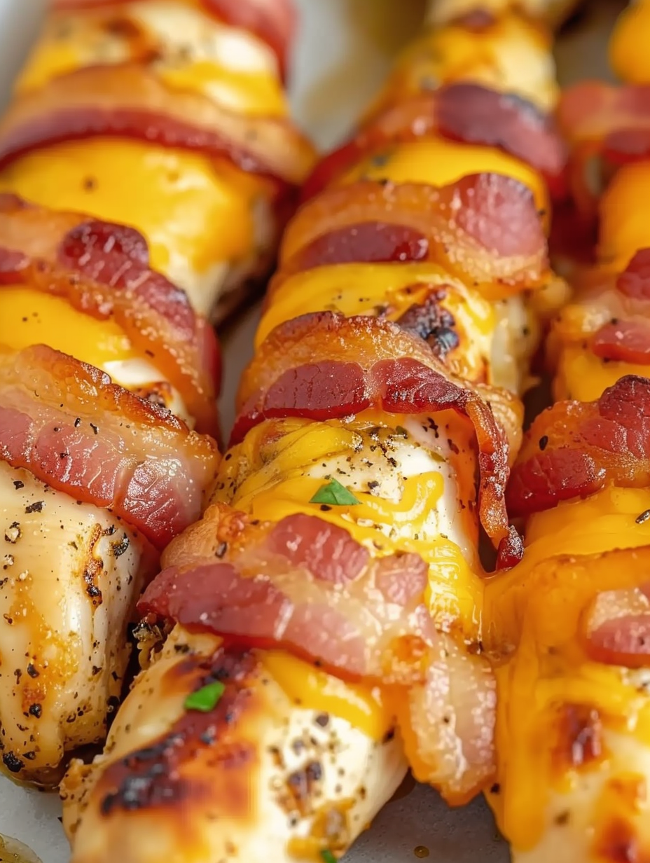 Bacon wrapped chicken tenders fresh from the oven