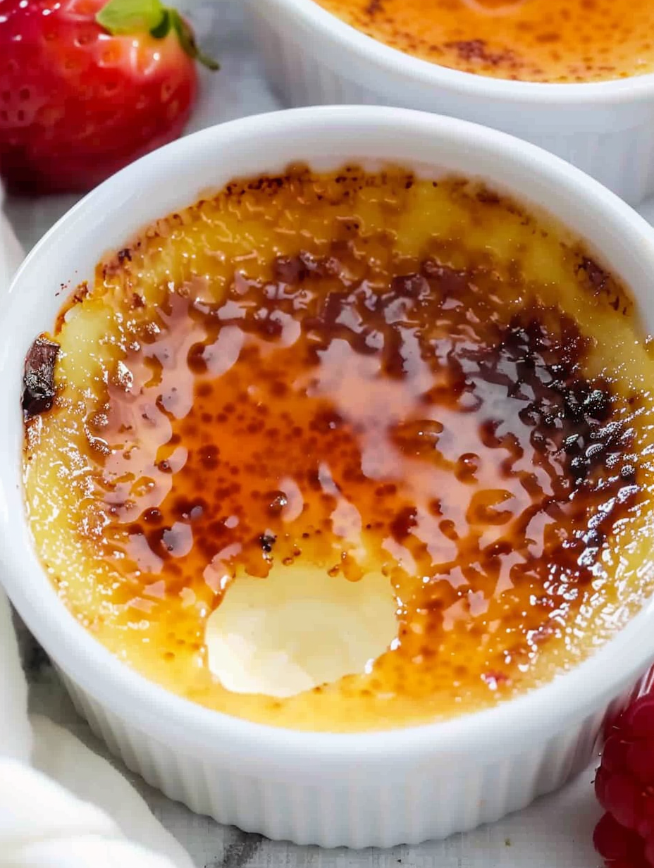 White Chocolate Crème Brûlée in ramekins with caramelized tops
