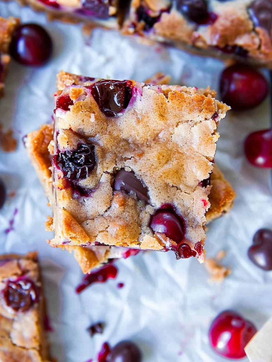 Chocolate Chip Cherry Bars in pan
