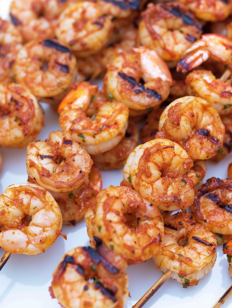 Marinated shrimp skewers ready to grill