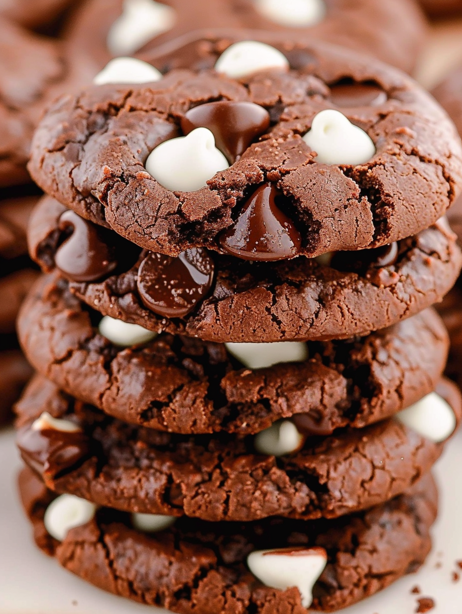 Close up of a Junior Mint pressed into a warm cookie