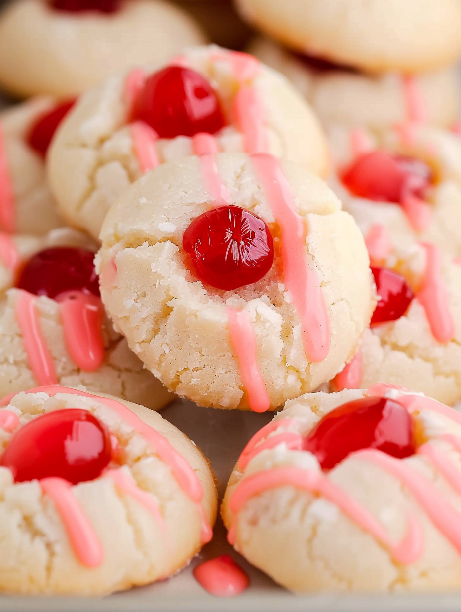 Cherry Shortbread Cookies on parchment