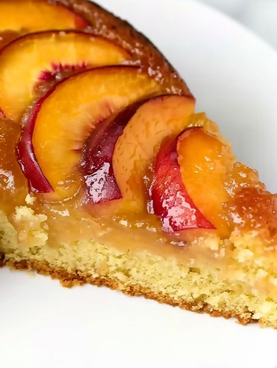 Fresh peach slices arranged in a cake pan