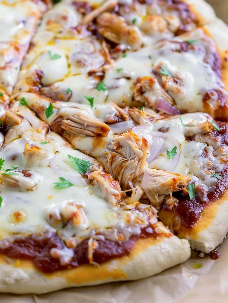 BBQ Chicken Pizza on parchment