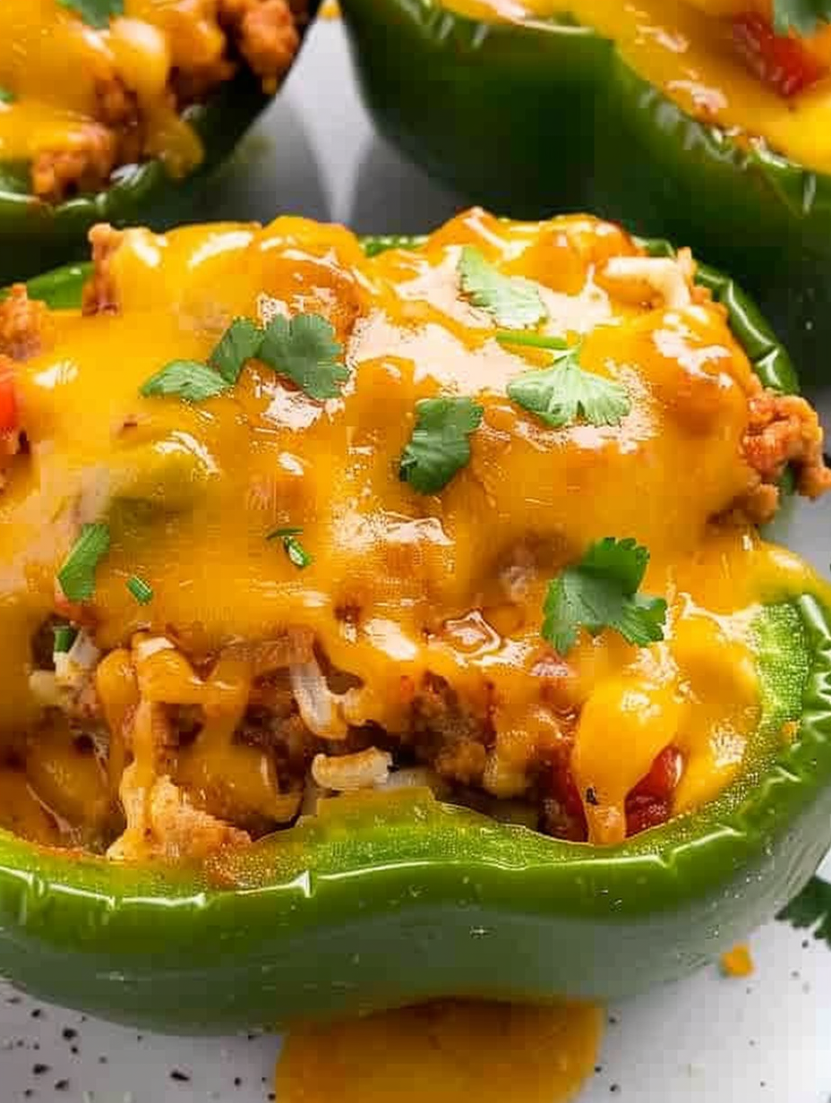 Chicken stuffed peppers fresh from the oven