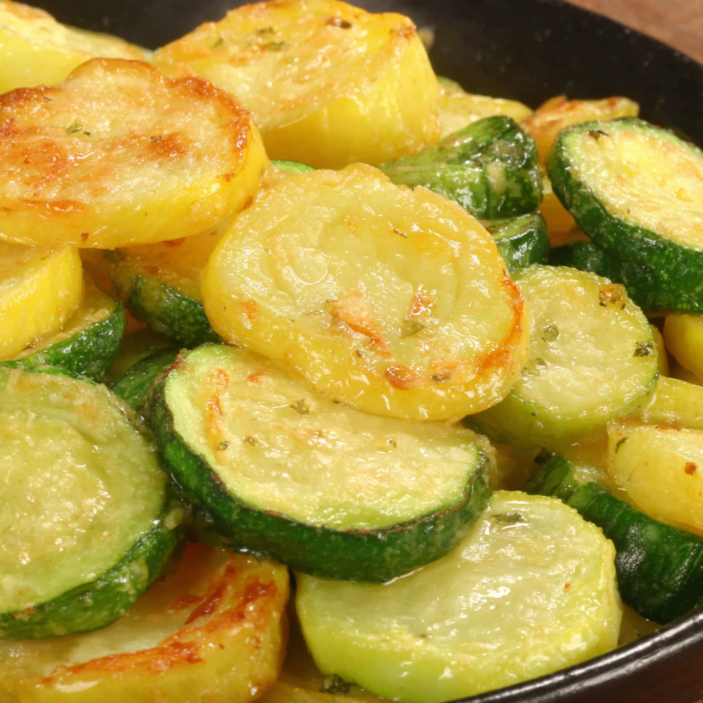 Crispy air-fried zucchini and yellow squash on a plate