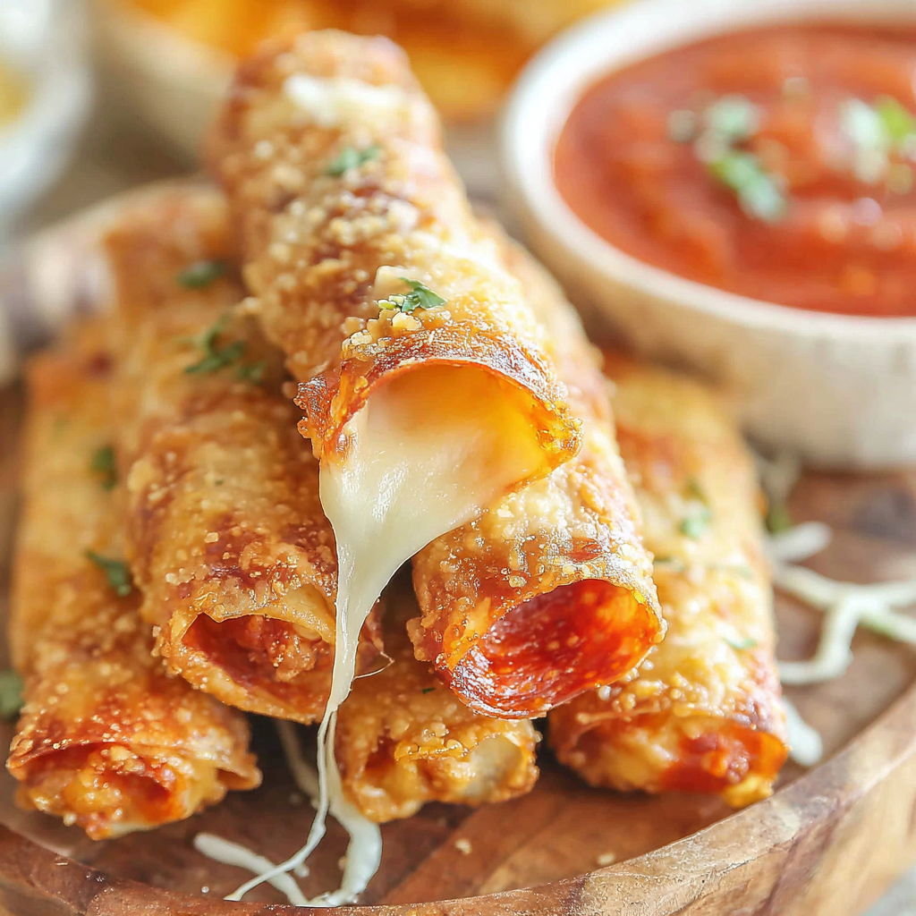 Hands rolling pepperoni and cheese in a wrapper