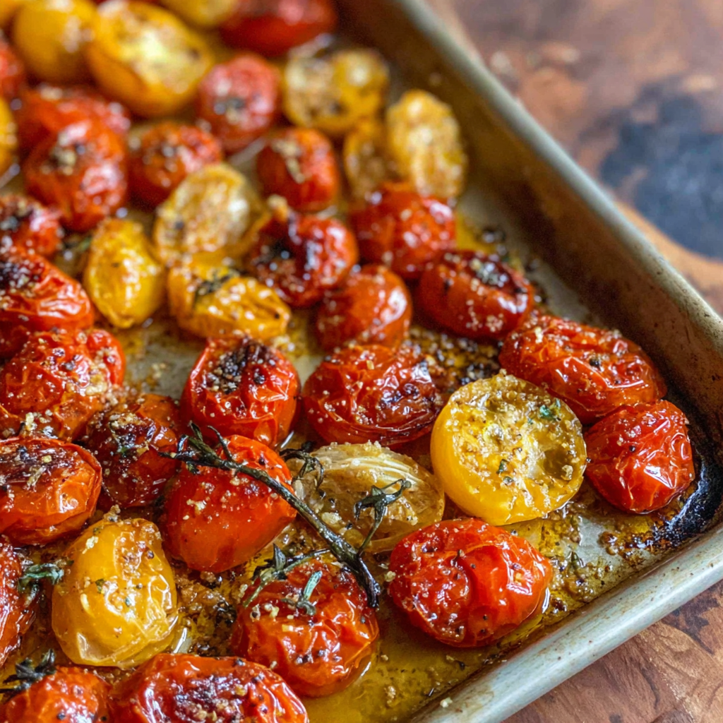 Bowl of roasted cherry tomatoes ready for pasta or bruschetta