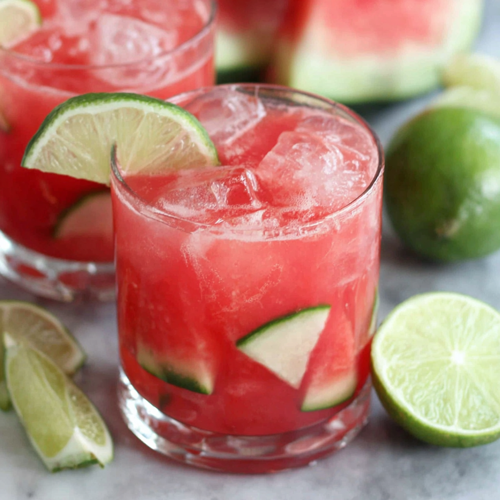 Ingredients for watermelon elderflower cocktail on a board