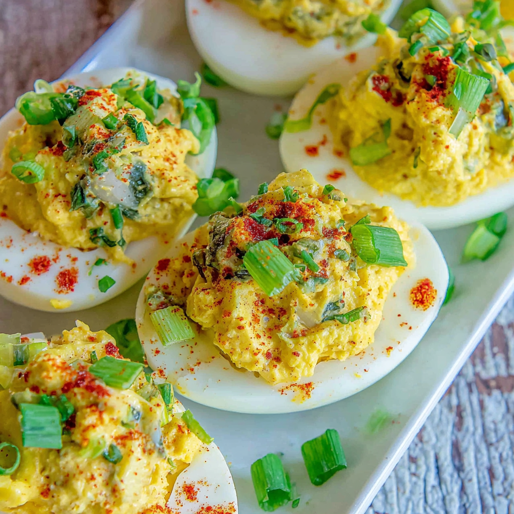 Close-up of creamy Cajun deviled egg filling in a bowl